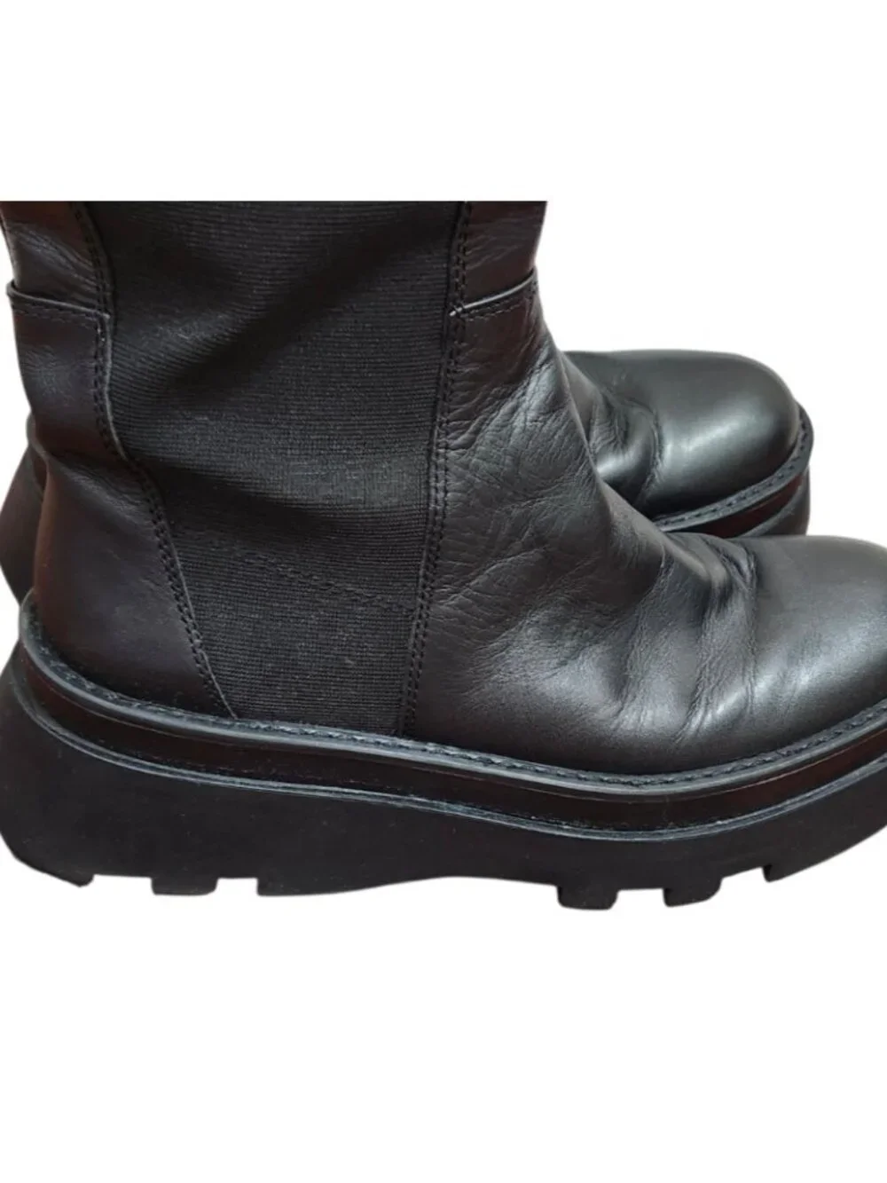 ZARA Black Leather Knee High Boots Chunky Platform Lug Sole Pull On Women Sze 41
